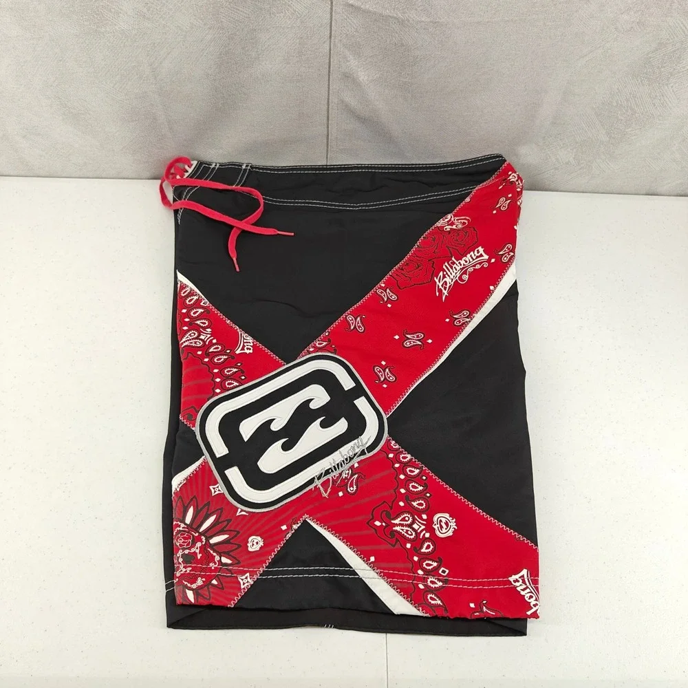 Billabong Board Shorts Mens 34 Black Red Bandana Shane Dorian Signature Surf